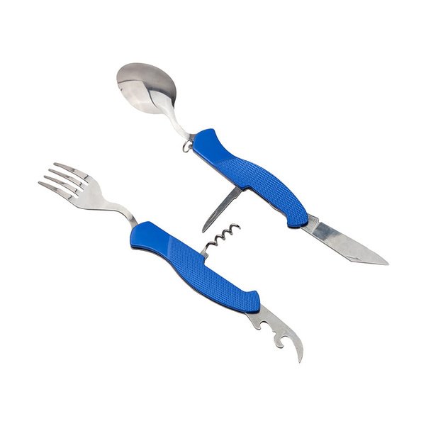 Sulankstomas peilis su šakute, šaukštu, atidarytuvu