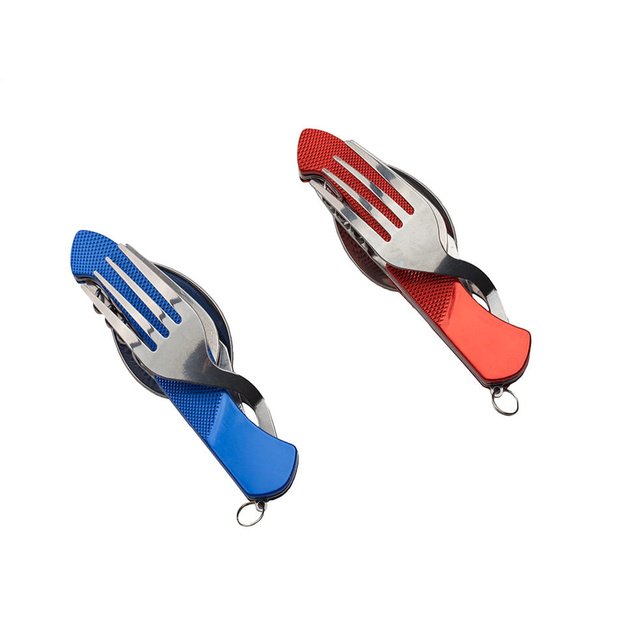 Sulankstomas peilis su šakute, šaukštu, atidarytuvu