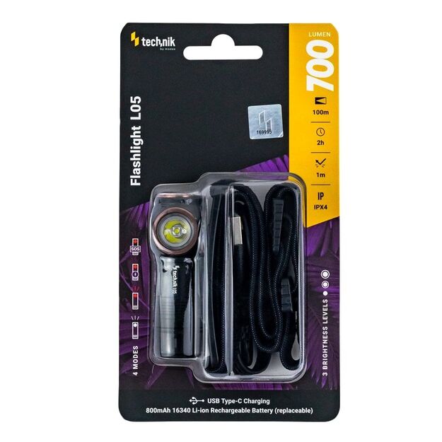 Technik žibintuvėlis L05 (+1x16340 800mAh) SST20 + USB-C 700 lm