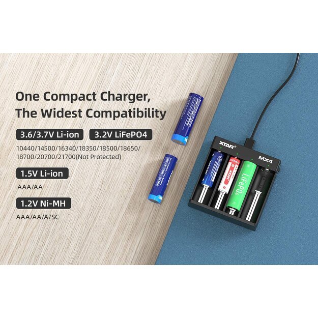 XTAR MX4 battery charger for Li-ion / Ni-MH batteries 