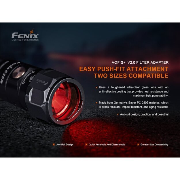 Fenix filtras AOF-S+ V2.0 Red, skirtas E28R V2.0, E35R, LD30R PD35 V3.0 PD3R, PD36R ir kt.