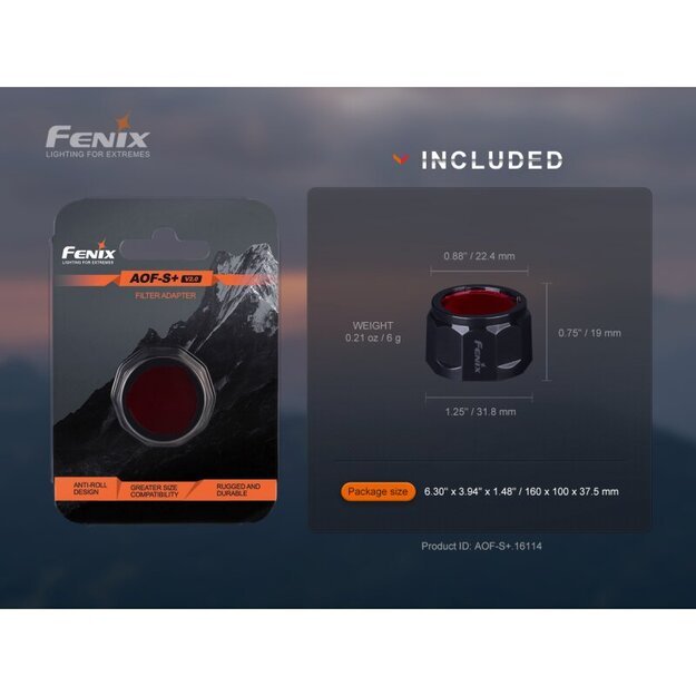 Fenix filtras AOF-S+ V2.0 Red, skirtas E28R V2.0, E35R, LD30R PD35 V3.0 PD3R, PD36R ir kt.