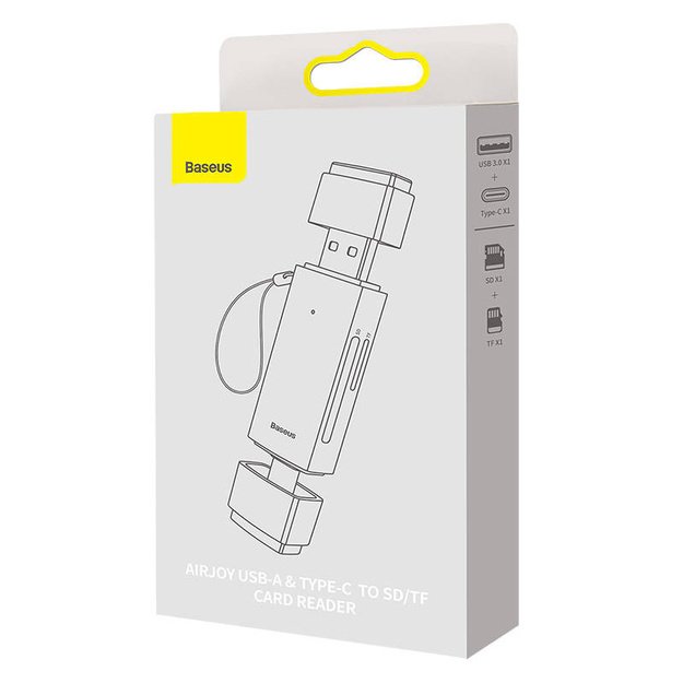 Baseus Lite serijos SD/TF atminties kortelių skaitytuvas, USB + USB-C (pilkos spalvos)