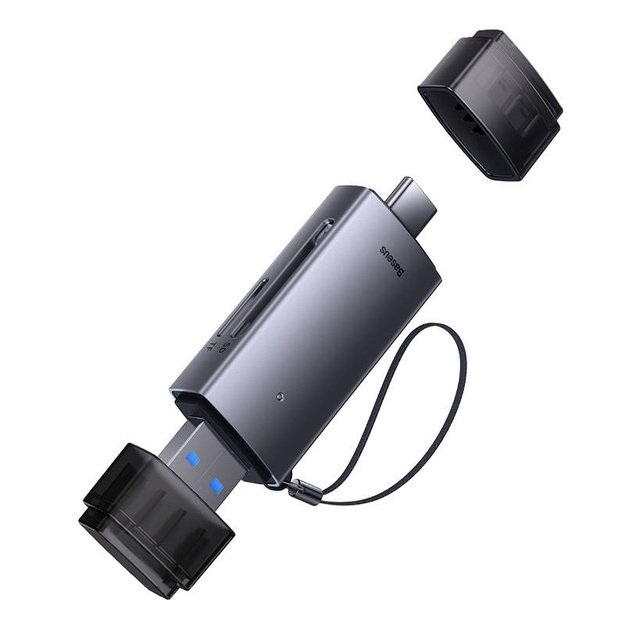 Baseus Lite serijos SD/TF atminties kortelių skaitytuvas, USB + USB-C (pilkos spalvos)