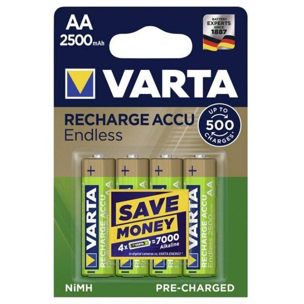 Varta Endless R6 AA 2500mAh pakraunamos baterijos, 4vnt