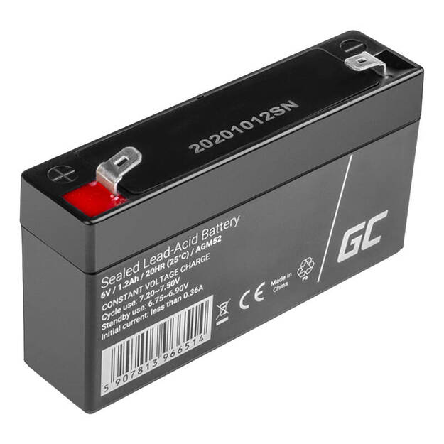 Techninės priežiūros nereikalaujantis AGM VRLA akumuliatorius AGM52 6V 1.2Ah (skirtas signalizacijos sistemai, kasos aparatui, žaislui)