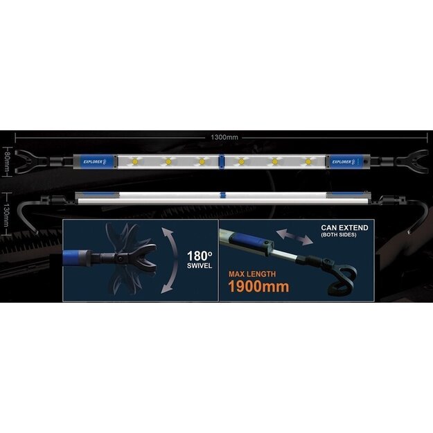 LED lempa darbui COB po mašinos variklio dangčiu, įkraunamas