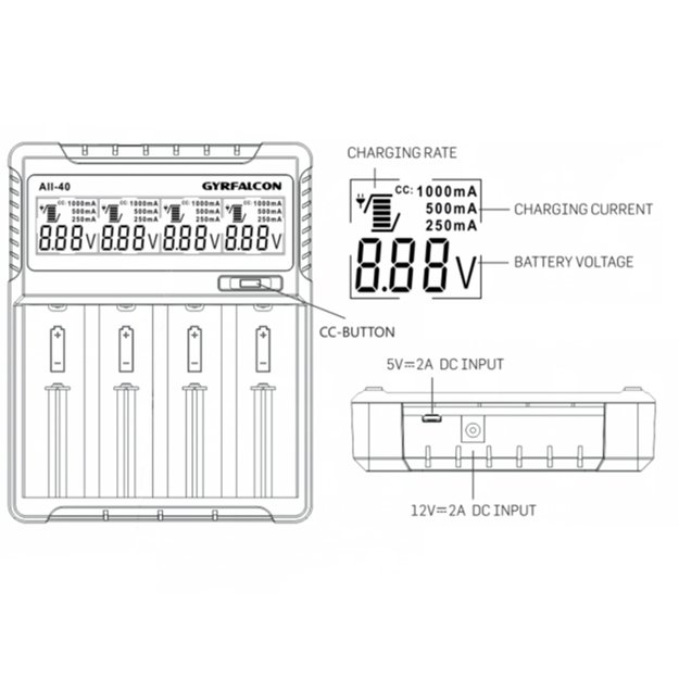Зарядное устройство для литий-ионных и NiMH аккумуляторов Enova Gyrfalcon ALL-40 на 4 слота