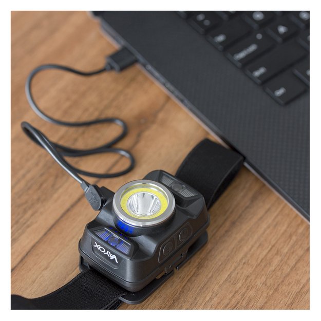 Įkraunamas galvos žibintas su judesio jutikliu XTE 5W + COB 10W VA0025