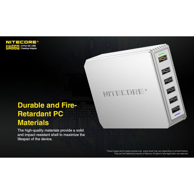 Nitecore UA66Q 6 lizdų USB įkroviklis - maitinimo adapteris