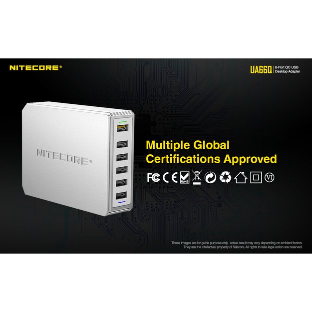 Nitecore UA66Q 6 lizdų USB įkroviklis - maitinimo adapteris