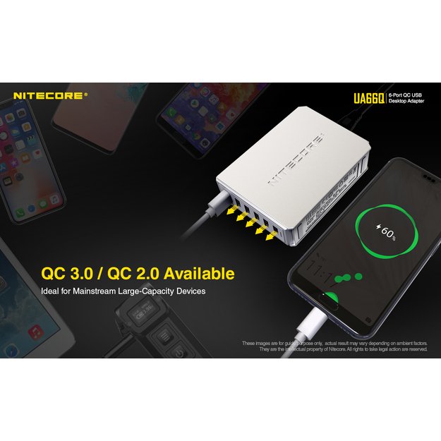 Nitecore UA66Q 6 lizdų USB įkroviklis - maitinimo adapteris
