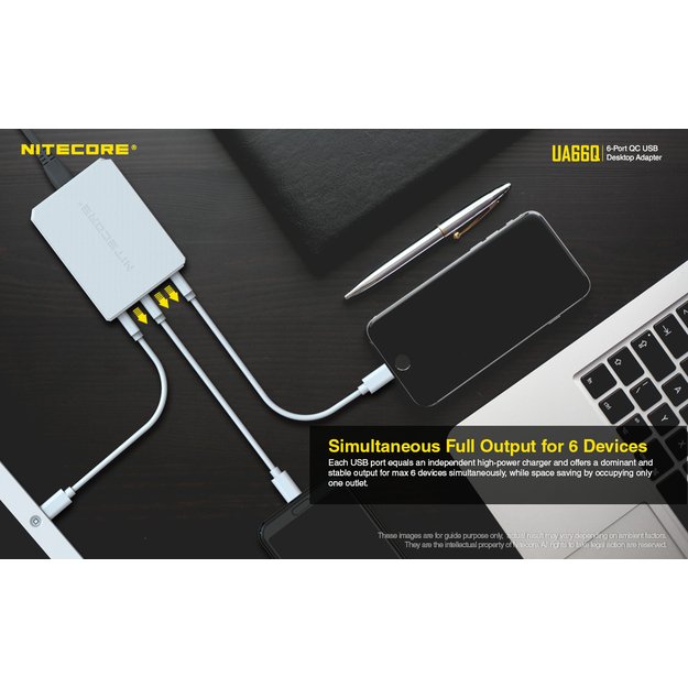 Nitecore UA66Q 6 lizdų USB įkroviklis - maitinimo adapteris