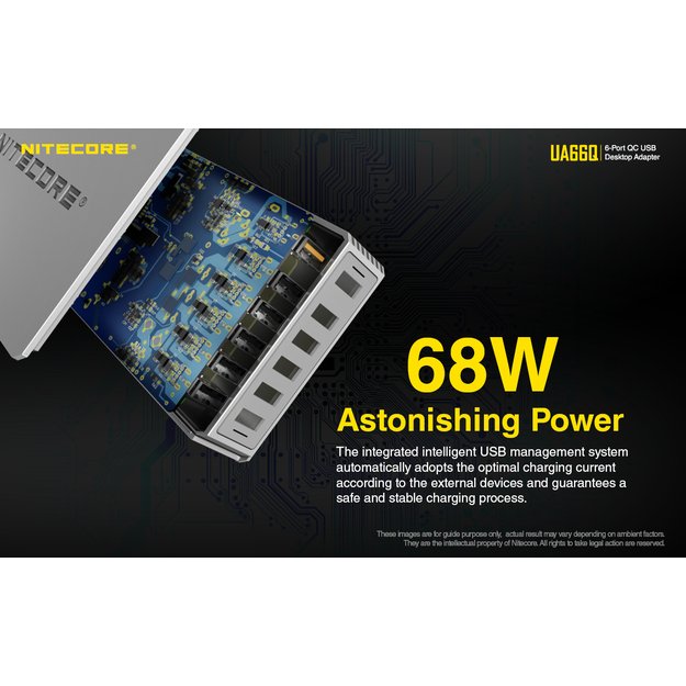 Nitecore UA66Q 6 lizdų USB įkroviklis - maitinimo adapteris