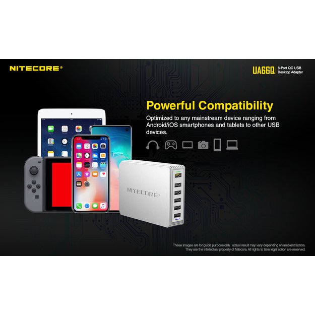 Nitecore UA66Q 6 lizdų USB įkroviklis - maitinimo adapteris