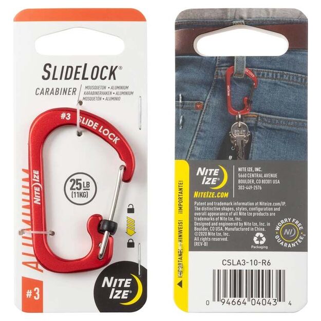 Nite Ize SlideLock aliumininis karabinas, raudonas CSLA3-10-R6