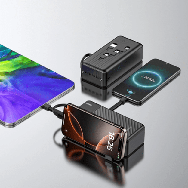 Dudao K11 Max 30000mAh išorinė baterija su įmontuotais laidais – juoda