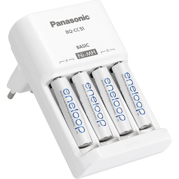 Panasonic Eneloop įkroviklis  BQ-CC51E + 4 vnt R6/AA Eneloop 2000mAh BK-3MCCE įkraunamų baterijų