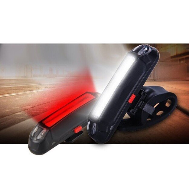 LTC LED COB dviračio lemputė balta/raudona su 450mAh baterija, 5 režimai LXLL87