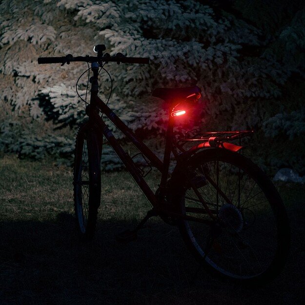 LTC LED COB dviračio lemputė balta/raudona su 450mAh baterija, 5 režimai LXLL87