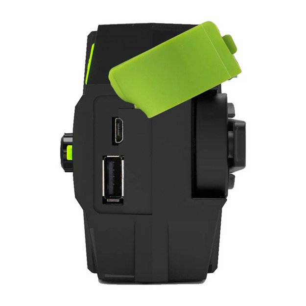 Radijo imtuvas su rankiniu generatoriumi ir saulės baterija