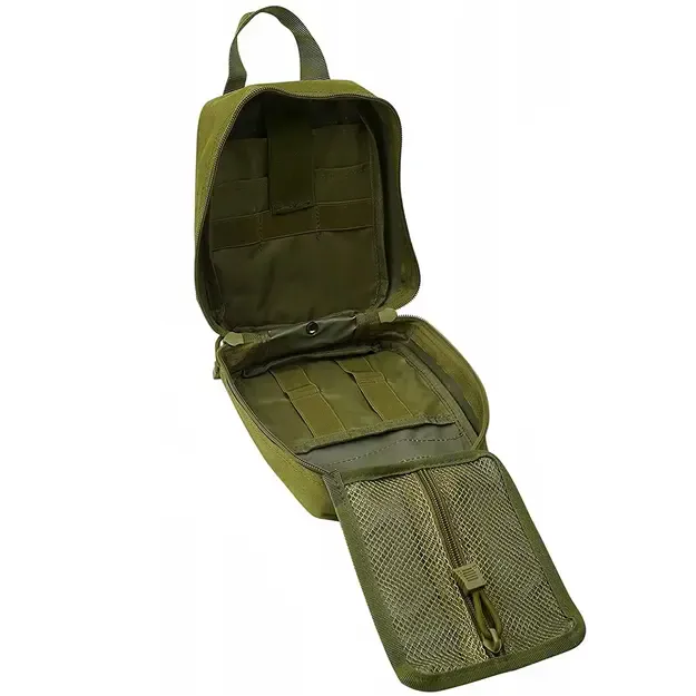 Taktinis pirmosios pagalbos dėklas su MOLLE sistema, tvirtinamas prie diržo, žalias