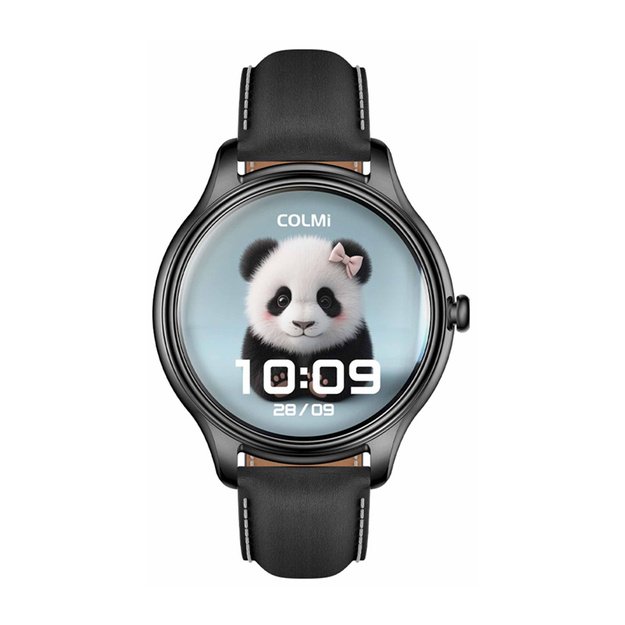 COLMI L28 Smart Watch (black silicone + black leather strap)