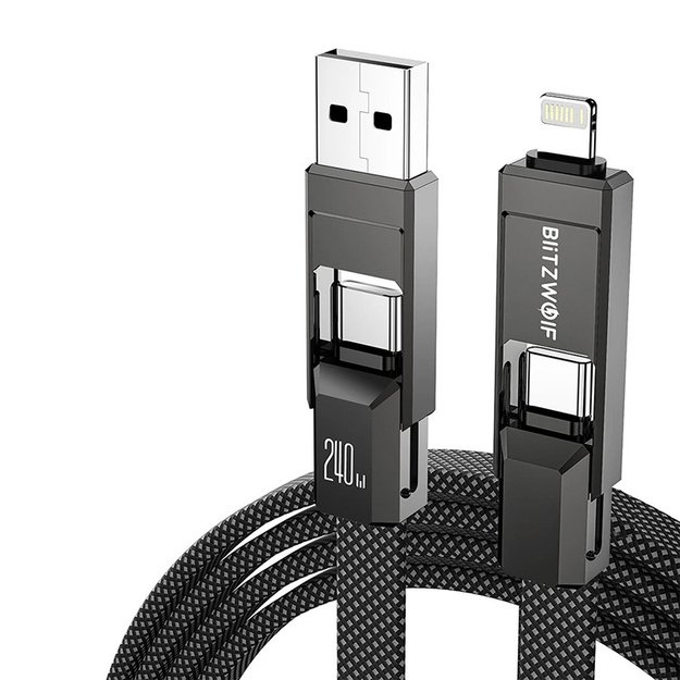 Blitzwolf BW-HDC7 4-in-1 USB+C+Lightning cable 240W 1.2m (black)