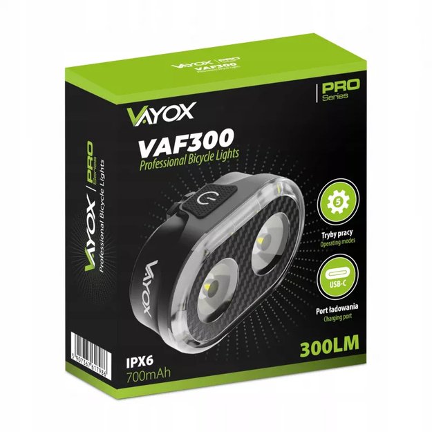 Vayox priekinis dviračio žibintas 700mAh 300lm IPX6 VAF300