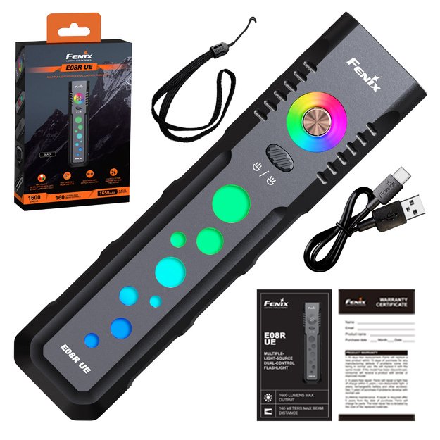 Fenix ​​E08R UE EDC žibintuvėlis, juodas