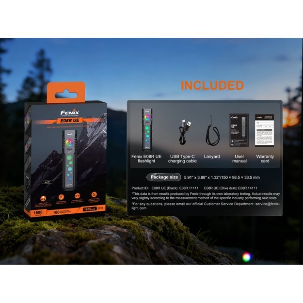 Fenix ​​E08R UE EDC žibintuvėlis, juodas