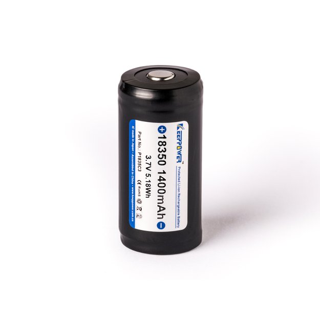 Keeppower 18350 - 1400mAh, 3.6V - 3.7V Li-ion akumuliatorius su PCB apsauga P1835C3