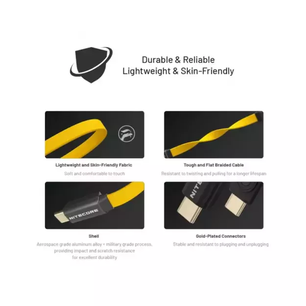 Nitecore NLink10 PD QC greito įkrovimo USB-C laidas su paauksuotomis magnetinėmis jungtimis