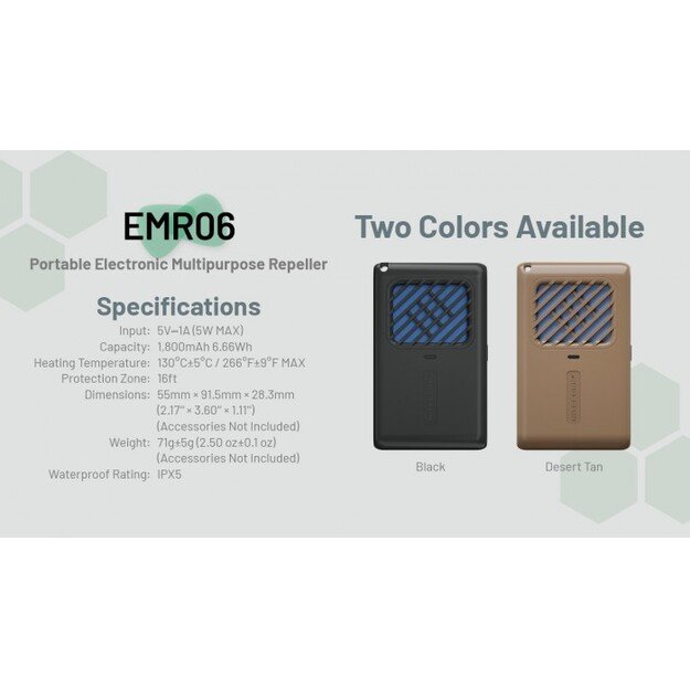 Nitecore EMR06 - Repelentas nuo uodų, integruotas įkraunamas akumuliatorius, desert tan