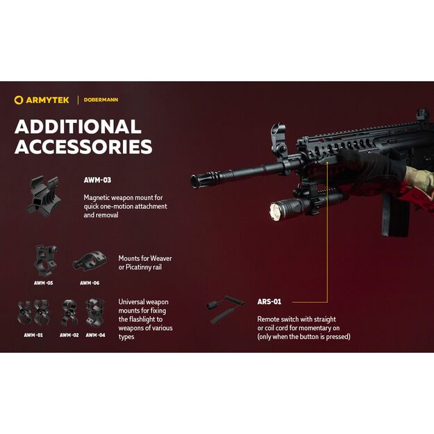 Armytek Dobermann 1000 liumenų 381 m atstumu šviečiantis medžioklinis rinkinys