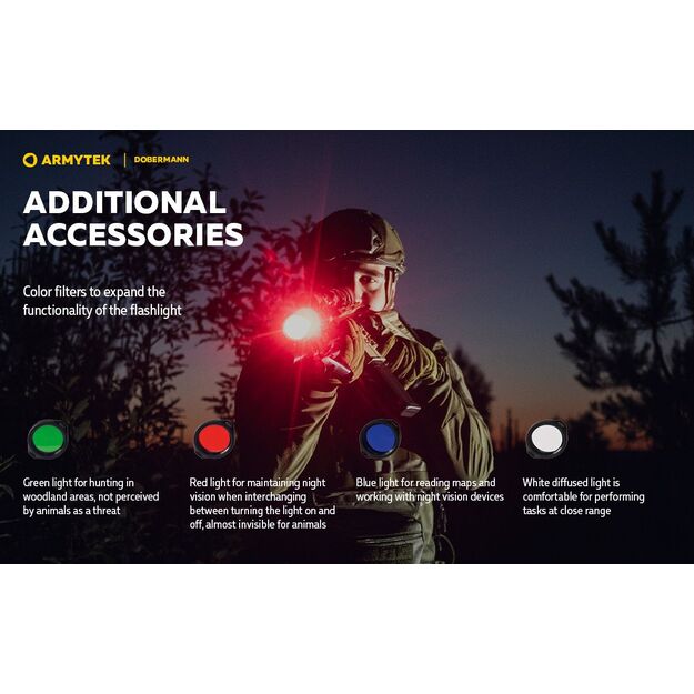 Armytek Dobermann 1000 liumenų 381 m atstumu šviečiantis medžioklinis rinkinys