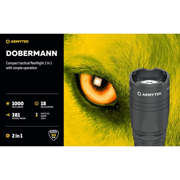 Armytek Dobermann 1000 liumenų 381 m atstumu šviečiantis medžioklinis rinkinys