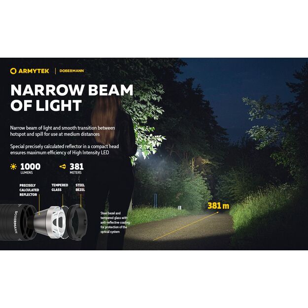 Armytek Dobermann 1000 liumenų 381 m atstumu šviečiantis medžioklinis rinkinys