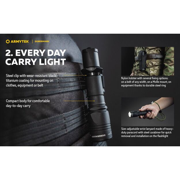 Armytek Dobermann 1000 liumenų 381 m atstumu šviečiantis medžioklinis rinkinys