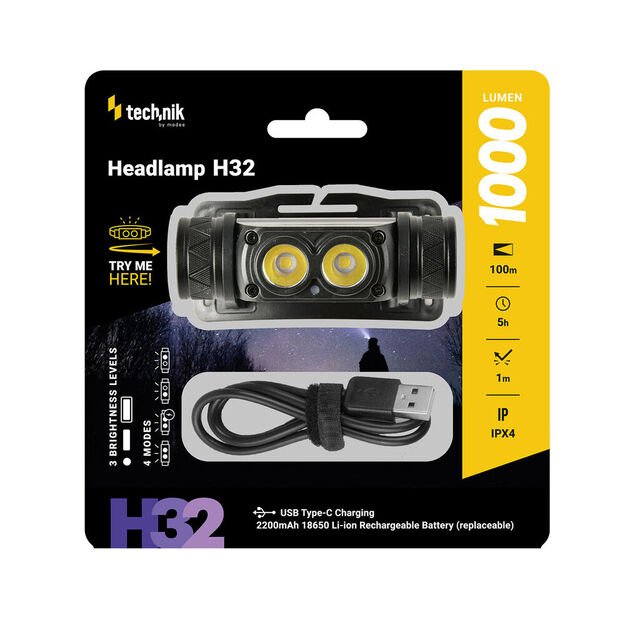 Technik H32 žibintuvėlis (1x18650) OSRAM P9 + USB-C 1000lm