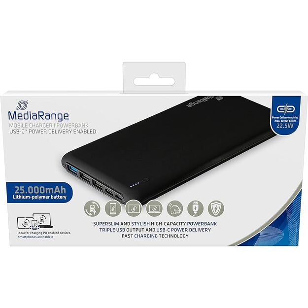 MediaRange išorinė baterija USB 25.000 mAh MR754