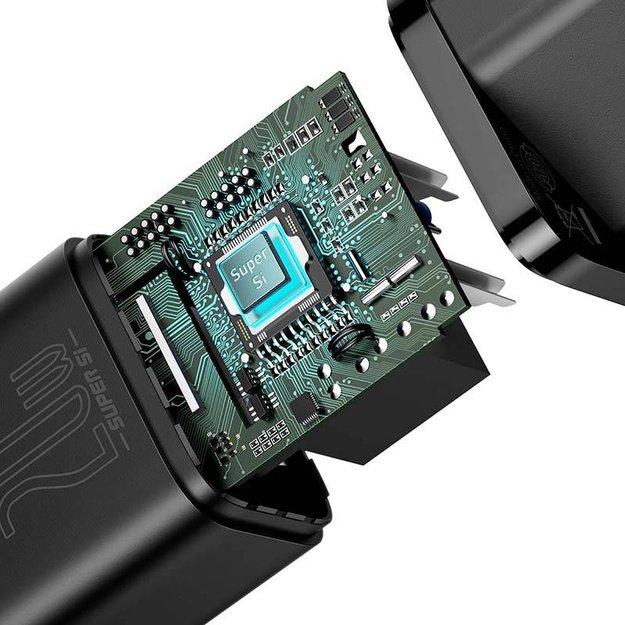 Baseus Super Si greitasis įkroviklis 1C 20W su USB-C laidu Lightning 1 m (juodas)