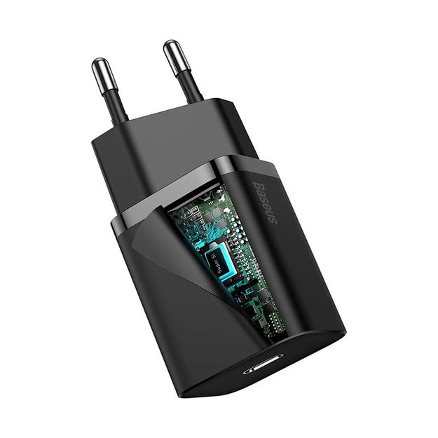 Baseus Super Si greitasis įkroviklis 1C 20W su USB-C laidu Lightning 1 m (juodas)
