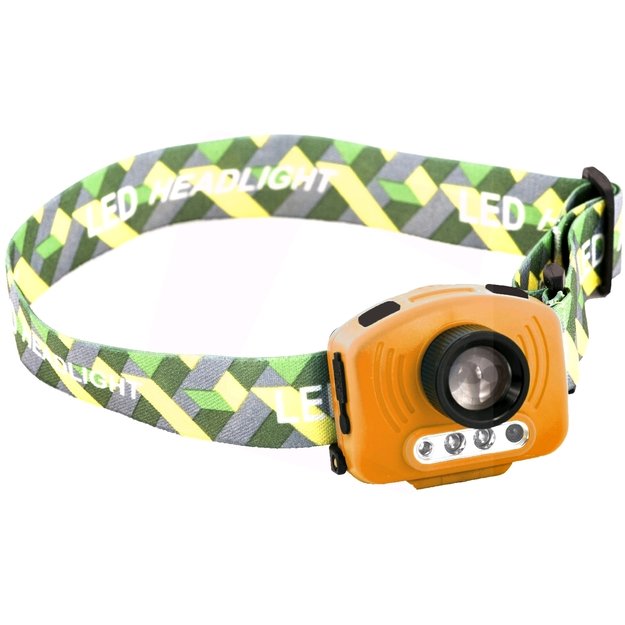 Žibintuvėlis ant galvos 3W su judesio davikliu, oranžinis