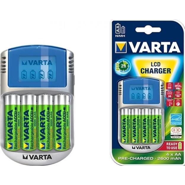 Įkroviklis LCD su 4vnt baterijomis AA 2700 mAh VARTA 57070