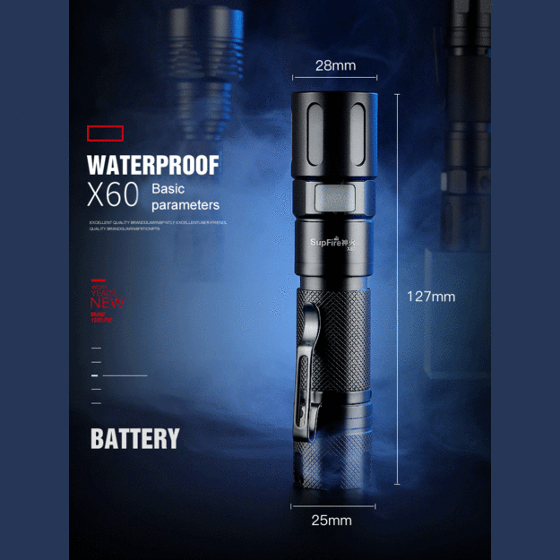Supfire X60, USB, ZOOM, 550lm flashlight