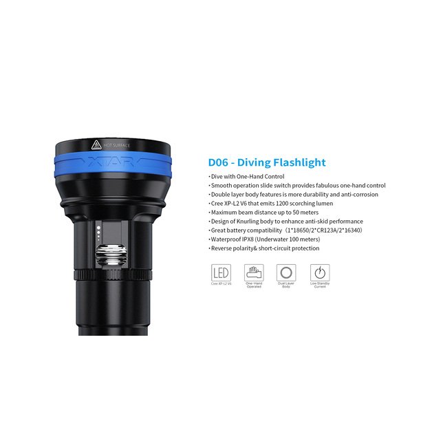 XTAR D06 1200lm žibintuvėlis nardymui