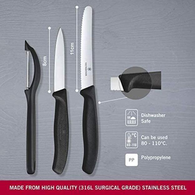 Victorinox Swiss Classic pjaustymo peilių rinkinys su skustuku, 3 dalys 6.7113.31