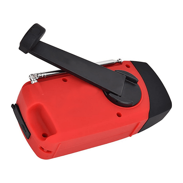 Радиоприемник с динамо-машиной, солнечной батареей и фонариком.