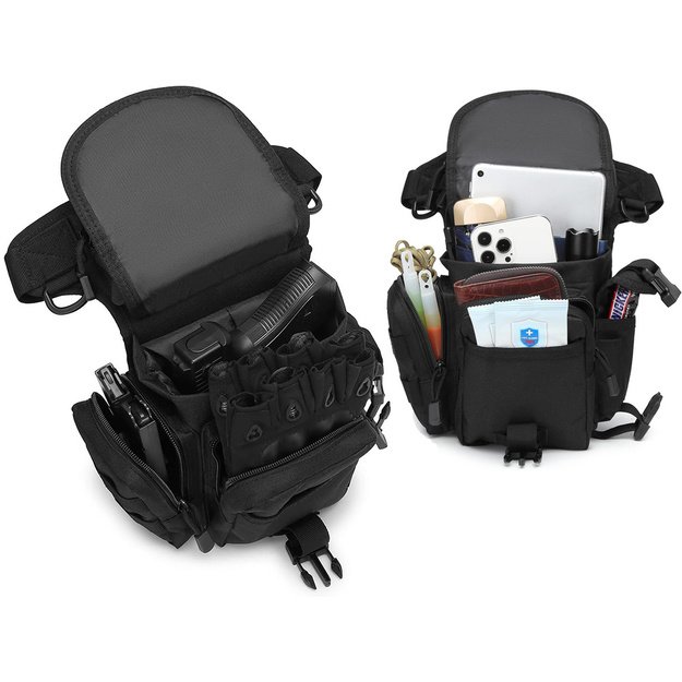 Taktinis krepšys ant kojos, juodas